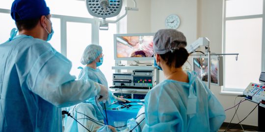 Laparoscopic or keyhole surgery in an operating theatre