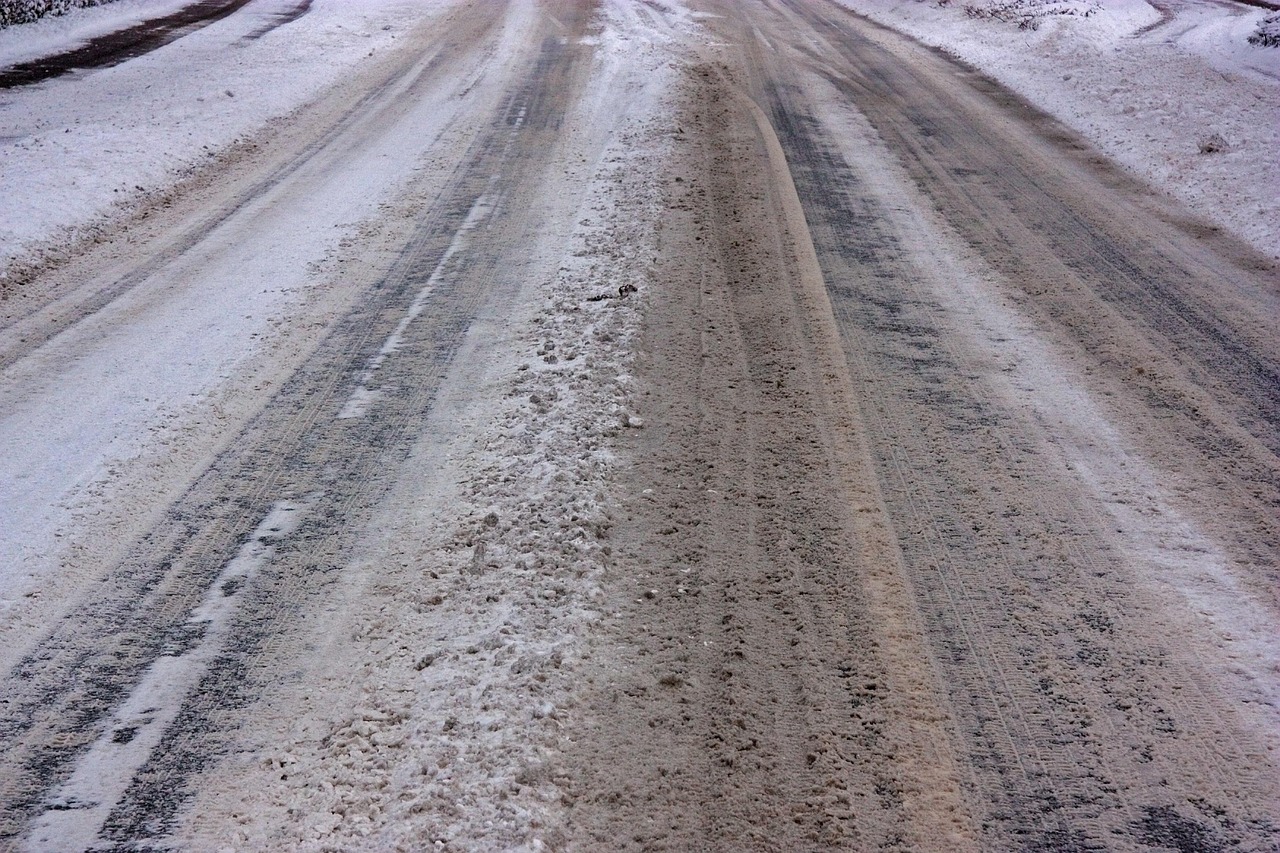 Gritted road with slush and ice
